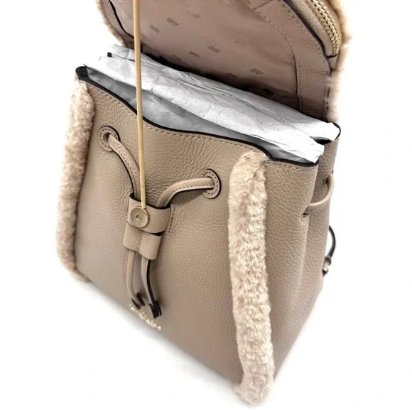Kate Spade Medium Flap Fur Faux Shearling Backpack Tan - Picture 9 of 10